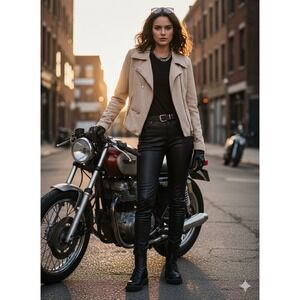 VICI Womens Tan Faux Suede Moto Biker Jacket Asymmetric Zip Medium